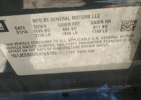 2014 Chevrolet Sonic Lt Auto из США, поврежденный, VIN 1G1JC5SH2E4164189